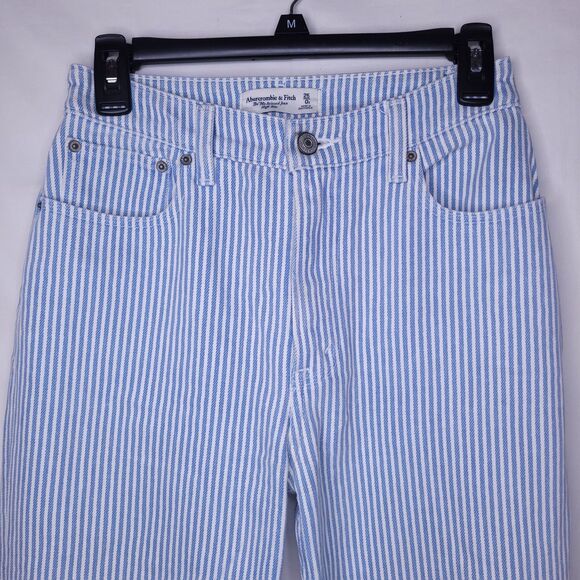 Abercrombie & Fitch Jeans Womens 25/0R Striped Blue, White 90s Relaxed High Rise - Picture 3 of 13